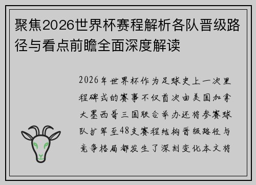 聚焦2026世界杯赛程解析各队晋级路径与看点前瞻全面深度解读